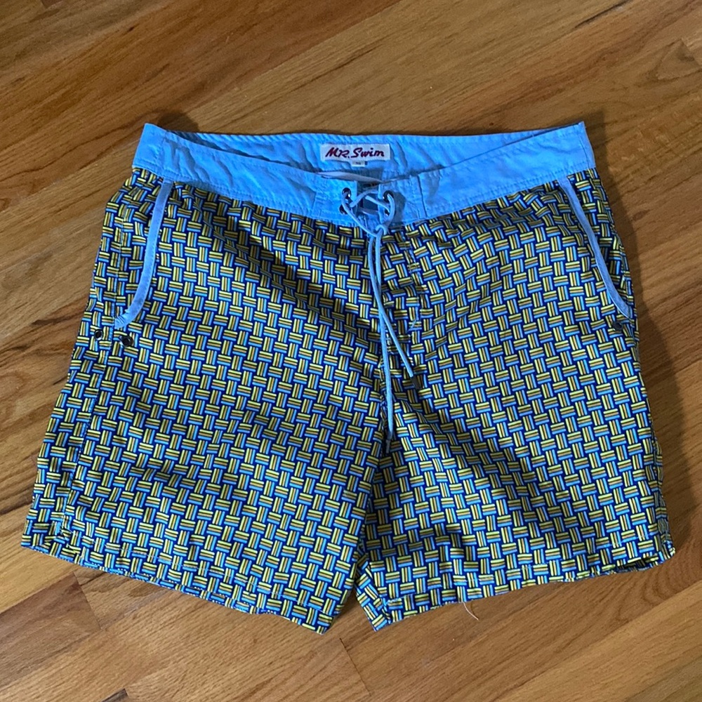 NWOT Mr. Swim sz 36 men’s swim trunks royal blue , yellow, baby blue and orange